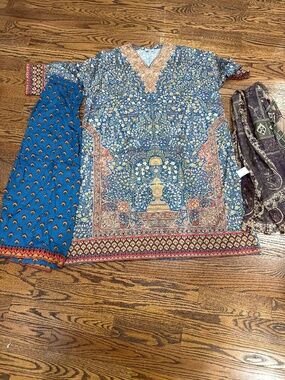 Sapphire 3Pc Silk Suit,Chiffon Dupatta, Plus XXXL, NWOT, Pakistan